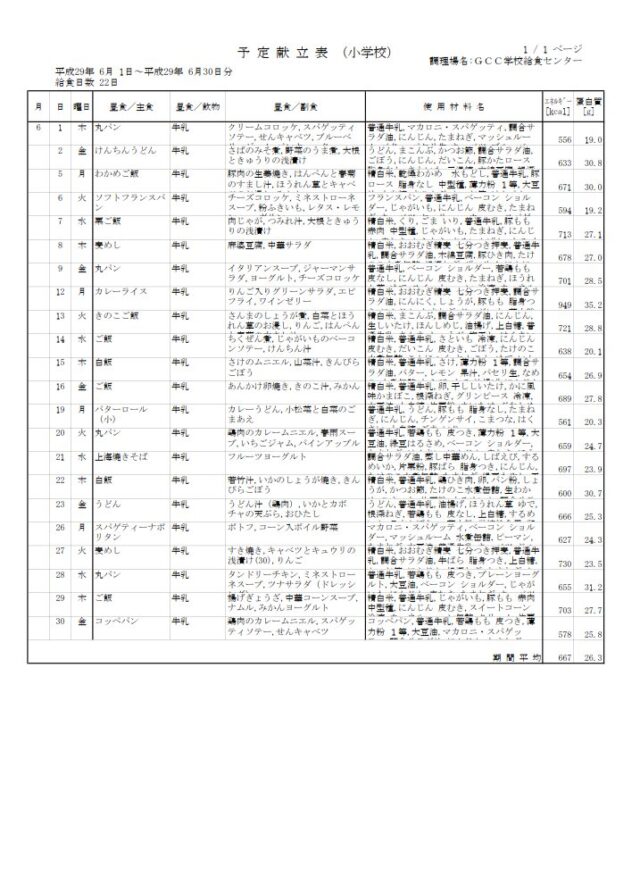 予定献立表